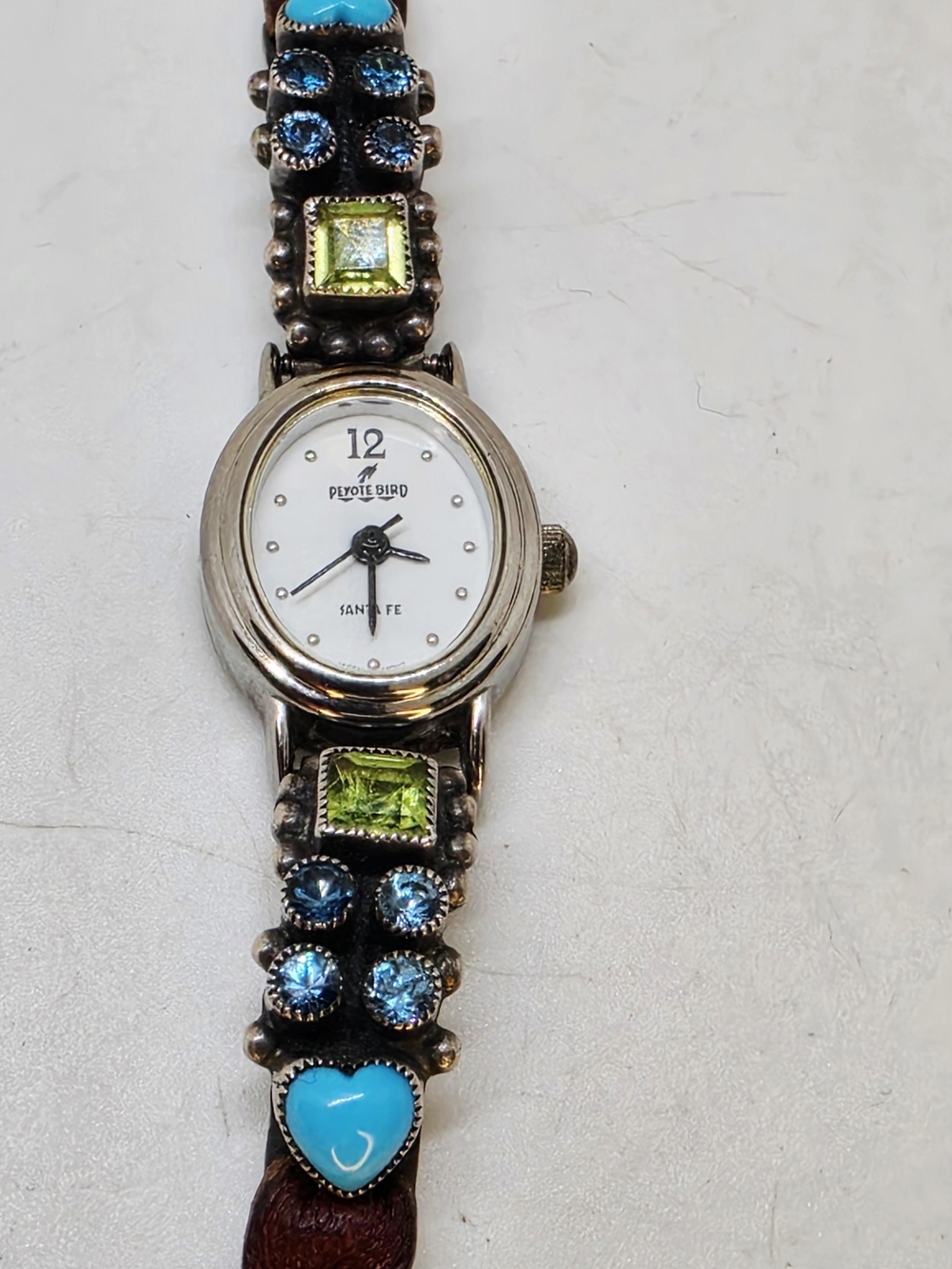 Leo Feeney Peyote Bird Designs Ladies Watch Sterling Silver Turquoise Blue Topaz